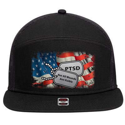 PTSD Not All Wounds Are Visible Dog Tags 7 Panel Mesh Trucker Snapback Hat