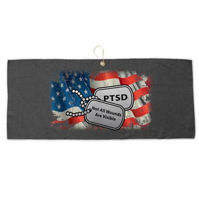 PTSD Not All Wounds Are Visible Dog Tags Large Microfiber Waffle Golf Towel