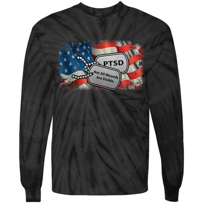 PTSD Not All Wounds Are Visible Dog Tags Tie-Dye Long Sleeve Shirt