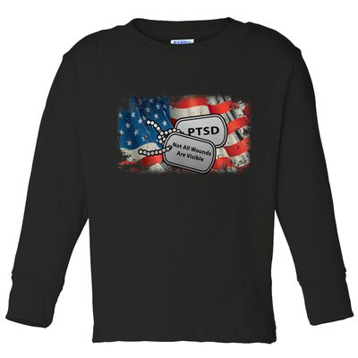 PTSD Not All Wounds Are Visible Dog Tags Toddler Long Sleeve Shirt