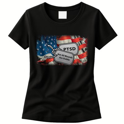 PTSD Not All Wounds Are Visible Dog Tags Womens T-Shirt