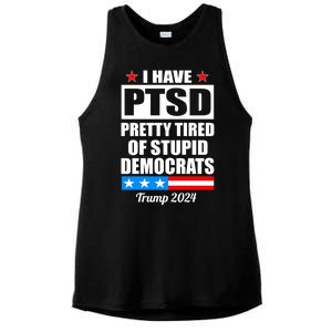 PTSD Pretty Tired Of Democrats Trump 2024 Ladies PosiCharge Tri-Blend Wicking Tank