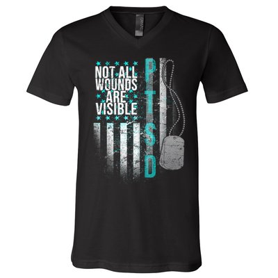 PTSD Veteran Not All Wounds Are Visible  V-Neck T-Shirt