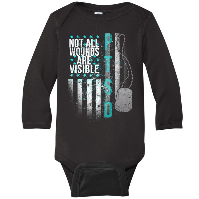 PTSD Veteran Not All Wounds Are Visible  Baby Long Sleeve Bodysuit