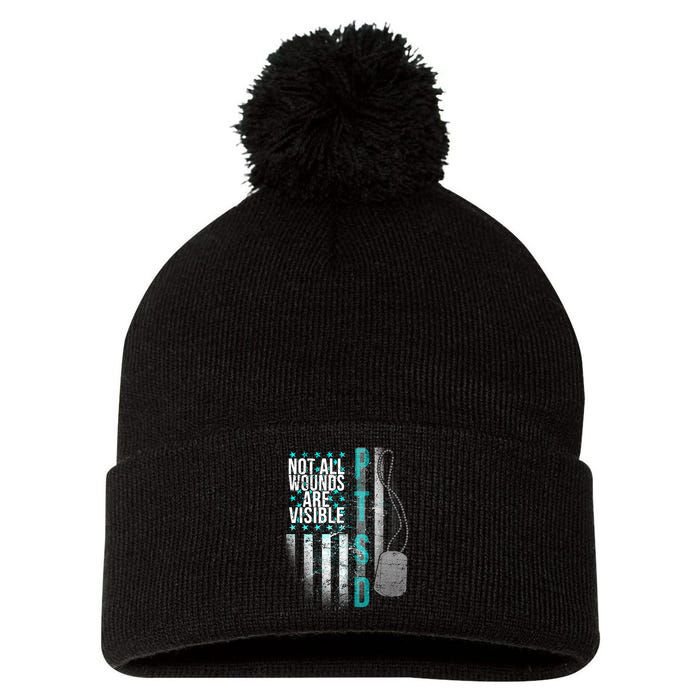 PTSD Veteran Not All Wounds Are Visible  Pom Pom 12in Knit Beanie