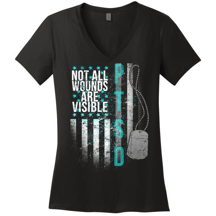 PTSD Veteran Not All Wounds Are Visible  Women's V-Neck T-Shirt