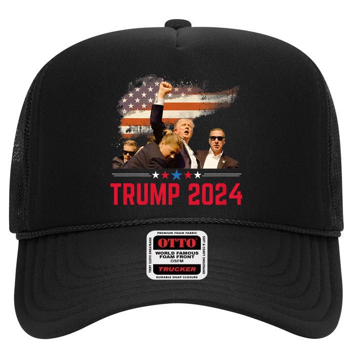 President Trump Trending Political Trump 2024 Election High Crown Mesh Back Trucker Hat