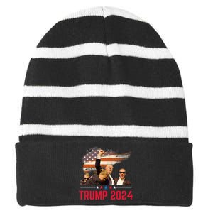 President Trump Trending Political Trump 2024 Election Striped Beanie with Solid Band