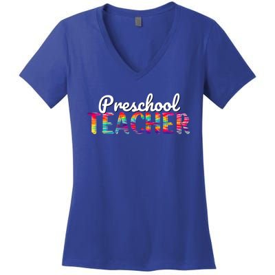 Preschool Teacher Tie Dye Back To School Preschool Funny Gift Women's V-Neck T-Shirt