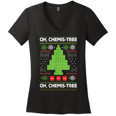 Periodic Table Tree Oh Chemistree Fun Chemistry Teacher Xmas Women's V-Neck T-Shirt