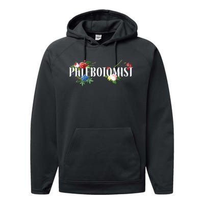 Phlebotomist Tech Technician Flower Floral Performance Fleece Hoodie