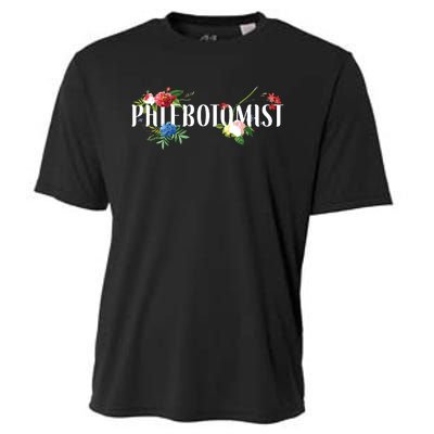 Phlebotomist Tech Technician Flower Floral Cooling Performance Crew T-Shirt