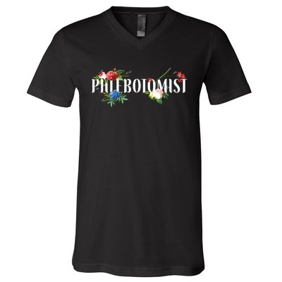 Phlebotomist Tech Technician Flower Floral V-Neck T-Shirt