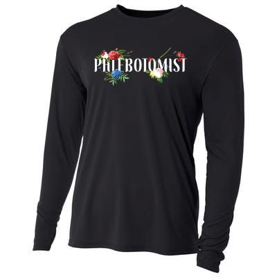 Phlebotomist Tech Technician Flower Floral Cooling Performance Long Sleeve Crew