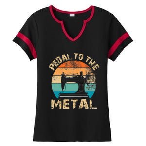 Pedal To The Metal Sewing Machine Quilter Quilting Ladies Halftime Notch Neck Tee