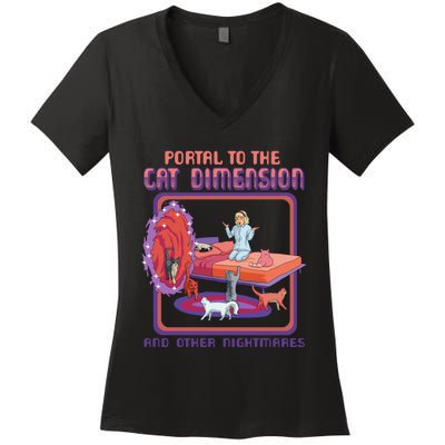 Portal To The Cat Dimension Funny Cat Kitten Lover Women's V-Neck T-Shirt