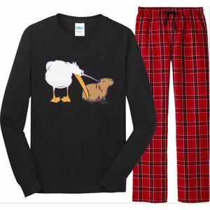 Pelican Tries To Eat Capybara Funny Cute Kawaii Meme Long Sleeve Pajama Set