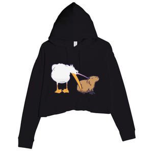 Pelican Tries To Eat Capybara Funny Cute Kawaii Meme Crop Fleece Hoodie