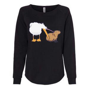 Pelican Tries To Eat Capybara Funny Cute Kawaii Meme Womens California Wash Sweatshirt