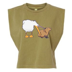 Pelican Tries To Eat Capybara Funny Cute Kawaii Meme Garment-Dyed Women's Muscle Tee