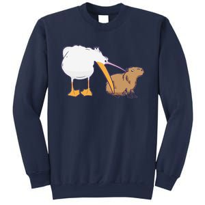 Pelican Tries To Eat Capybara Funny Cute Kawaii Meme Sweatshirt