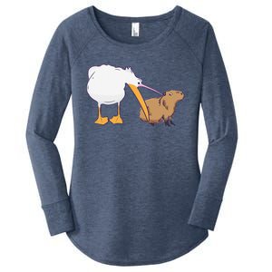 Pelican Tries To Eat Capybara Funny Cute Kawaii Meme Women's Perfect Tri Tunic Long Sleeve Shirt