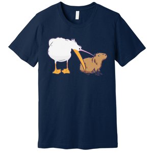 Pelican Tries To Eat Capybara Funny Cute Kawaii Meme Premium T-Shirt