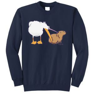 Pelican Tries To Eat Capybara Funny Cute Kawaii Meme Tall Sweatshirt