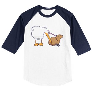 Pelican Tries To Eat Capybara Funny Cute Kawaii Meme Baseball Sleeve Shirt