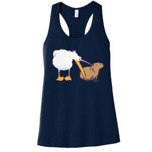 Pelican Tries To Eat Capybara Funny Cute Kawaii Meme Women's Racerback Tank