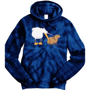 Pelican Tries To Eat Capybara Funny Cute Kawaii Meme Tie Dye Hoodie