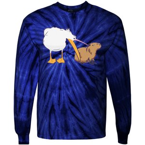 Pelican Tries To Eat Capybara Funny Cute Kawaii Meme Tie-Dye Long Sleeve Shirt