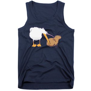 Pelican Tries To Eat Capybara Funny Cute Kawaii Meme Tank Top