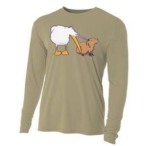 Pelican Tries To Eat Capybara Funny Cute Kawaii Meme Cooling Performance Long Sleeve Crew