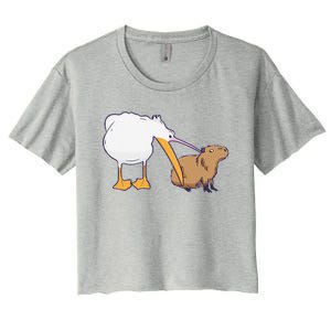 Pelican Tries To Eat Capybara Funny Cute Kawaii Meme Women's Crop Top Tee