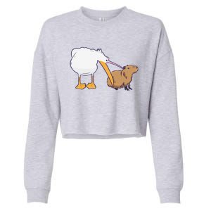 Pelican Tries To Eat Capybara Funny Cute Kawaii Meme Cropped Pullover Crew