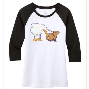 Pelican Tries To Eat Capybara Funny Cute Kawaii Meme Women's Tri-Blend 3/4-Sleeve Raglan Shirt