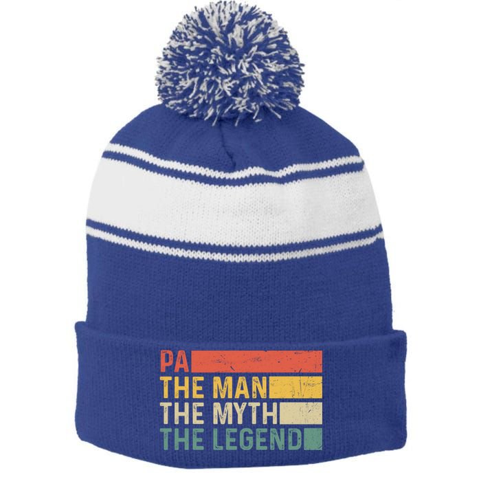 Pa The The Myth The Legend Vintage Gift For Pa Cute Gift Stripe Pom Pom Beanie