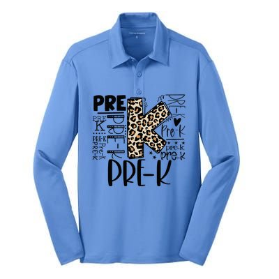 PreK Typography Team Pre K Teacher Back To School Silk Touch Performance Long Sleeve Polo