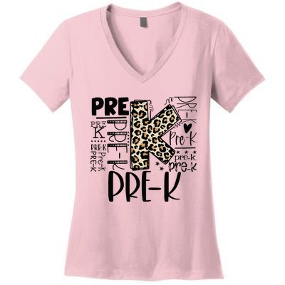 PreK Typography Team Pre K Teacher Back To School Women's V-Neck T-Shirt