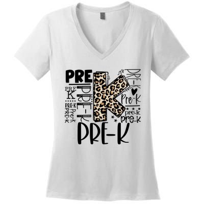 Prek Typography Team Pre K Teacher Back To School Women's V-Neck T-Shirt