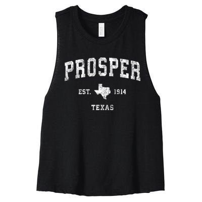 Prosper Texas Tx Vintage Athletic Sports Women's Racerback Cropped Tank