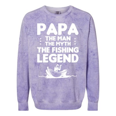 Papa The The Myth The Fishing Legend Cool Gift Colorblast Crewneck Sweatshirt