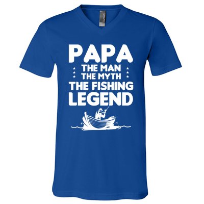 Papa The The Myth The Fishing Legend Cool Gift V-Neck T-Shirt