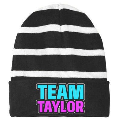 Personalized Team Taylor Family Name Striped Beanie with Solid Band