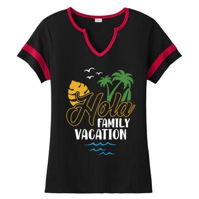 Palm Trees Tropical Summer Vacation Hola Family Vacation Gift Ladies Halftime Notch Neck Tee