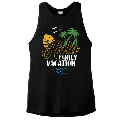 Palm Trees Tropical Summer Vacation Hola Family Vacation Gift Ladies PosiCharge Tri-Blend Wicking Tank