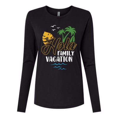 Palm Trees Tropical Summer Vacation Hola Family Vacation Gift Womens Cotton Relaxed Long Sleeve T-Shirt