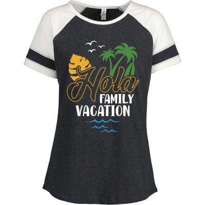 Palm Trees Tropical Summer Vacation Hola Family Vacation Gift Enza Ladies Jersey Colorblock Tee