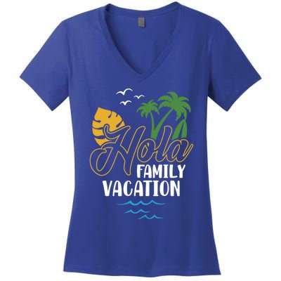 Palm Trees Tropical Summer Vacation Hola Family Vacation Gift Women's V-Neck T-Shirt